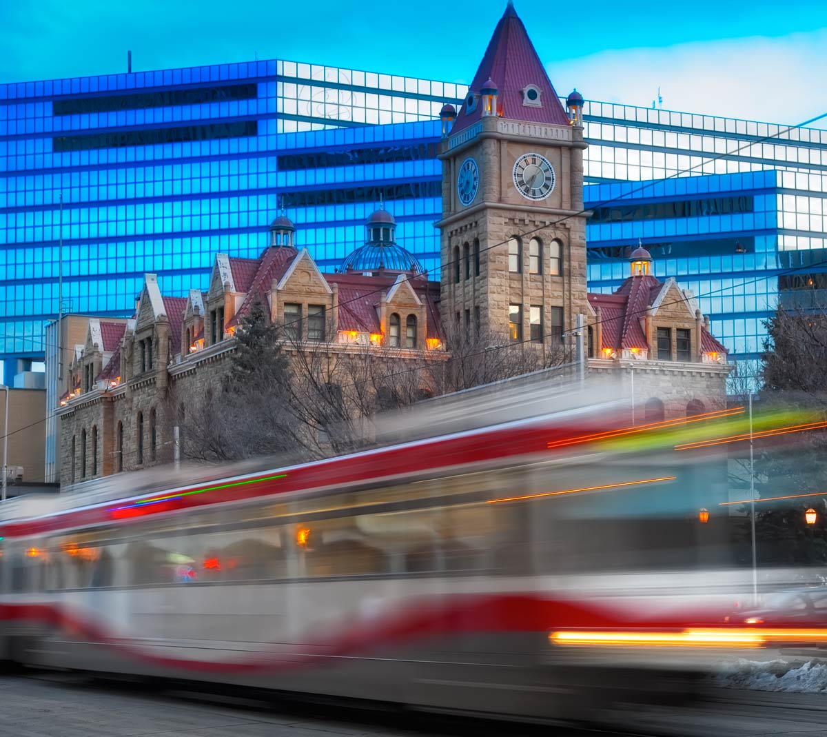 Calgary, Alberta - C-Train passing city hall. Photographer Carlos Amat, www.carlosamat.ca
